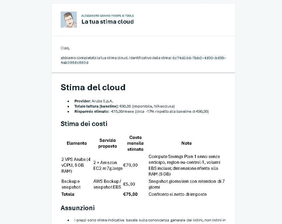 Esempio di analisi dei costi cloud